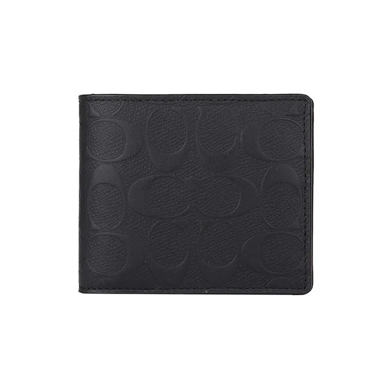 COACH 3 IN 1 Wallet Cross Grain Cow Leather Wallet Men's Black
