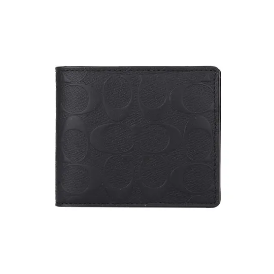 COACH 3 IN 1 Wallet Cross Grain Cow Leather Wallet Men's Black