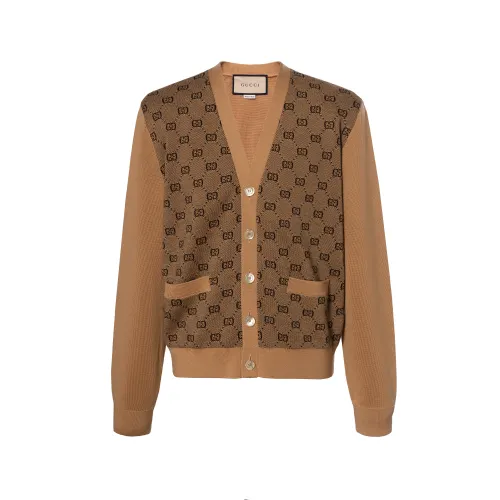 GUCCI Sweaters Men's Brown V Neck Moderate Cardigan