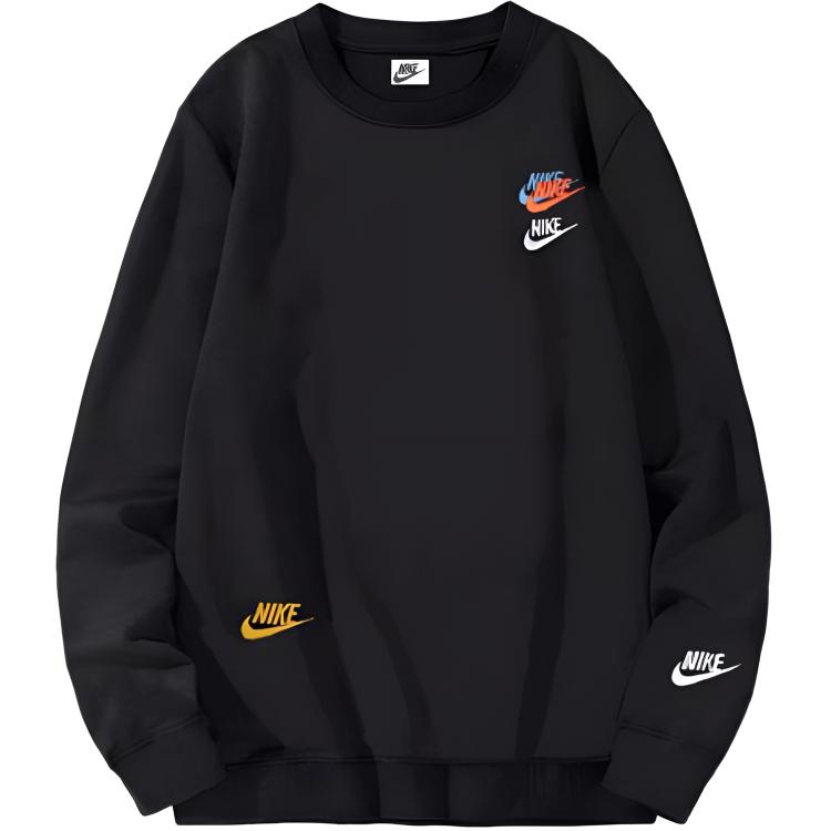 Nike Спортивная одежда Essentials Series Вышитый пуловер с несколькими крючками и круглым вырезом Весенний мужской черный