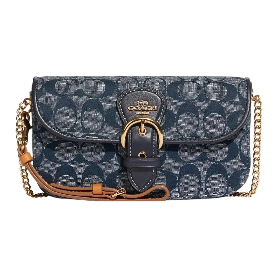 COACH Kleo Cow Leather Shoulder Bag Women's Denim Blue