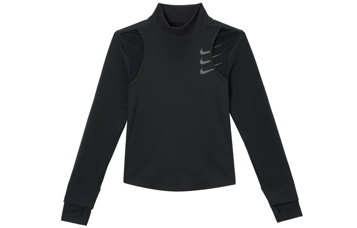 Nike T-Shirts Women's Black Turtleneck Moderate Straight Fit