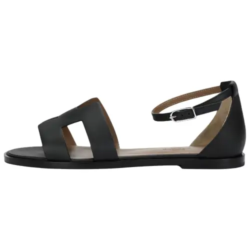 HERMES Santorini Leather One Strap Sandals Women's Black