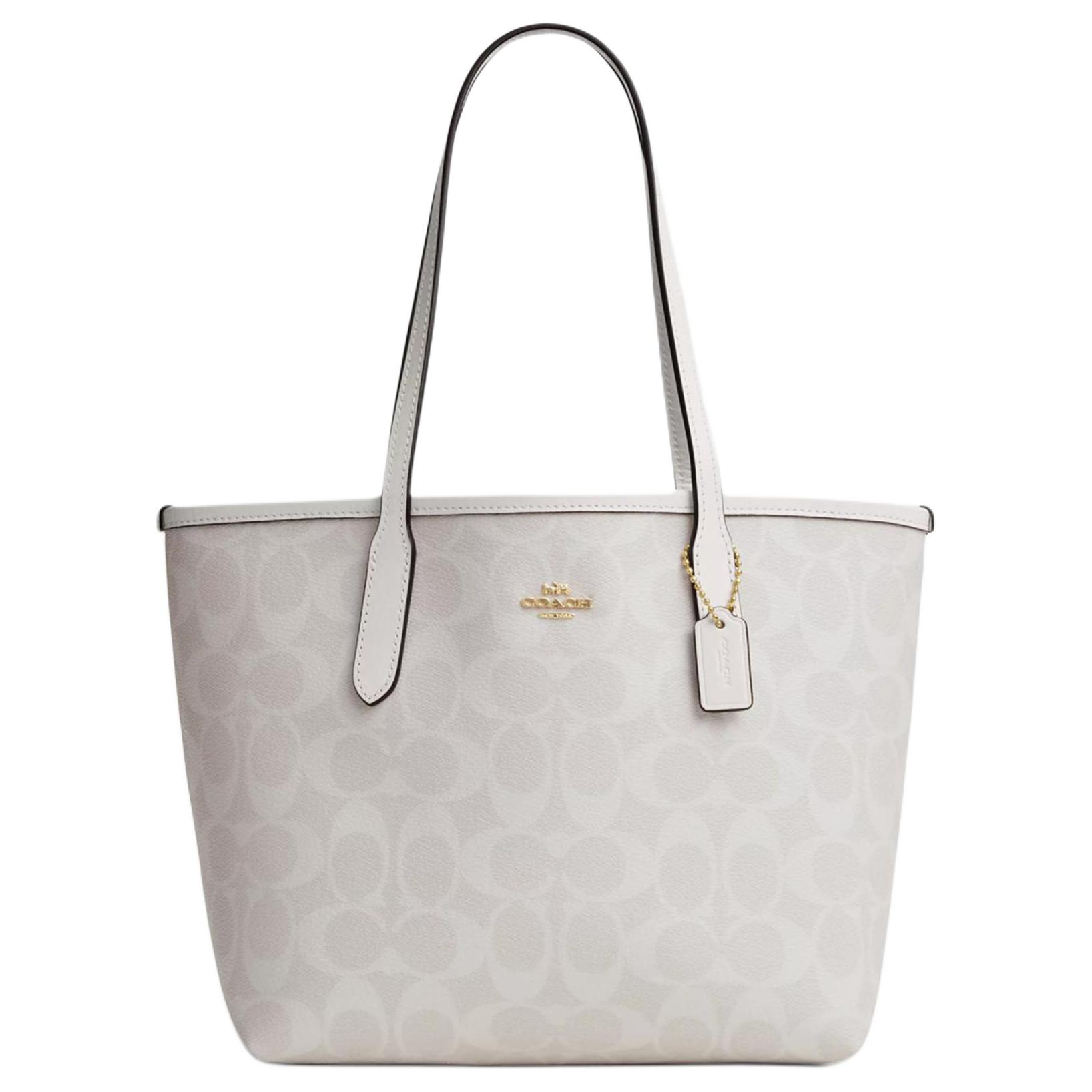 COACH Coach City 23 Gold Label Logo Classic Presbyopia Snap Tote Tote Bag Shopping Bag Handbag Coated Canvas Shoulder Bag Medium Women's Chalk Color with Glacier White