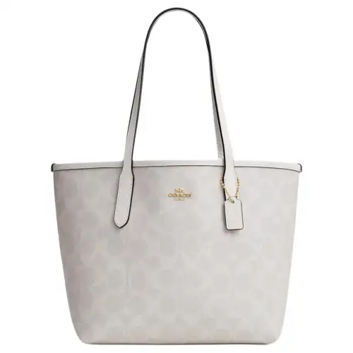 COACH City Coated Canvas Shoulder Bag Medium Women's Chalk & Glacier White