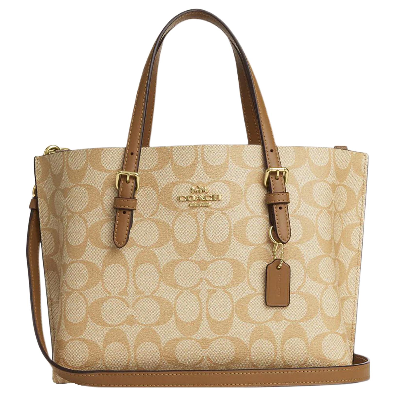 COACH Coach Mollie Classic Presbyopia Zipper Closure Coated Canvas with Smooth Leather Tote Bag Tote Bag Shopping Bag Shoulder Handbag 25 Women's Khaki