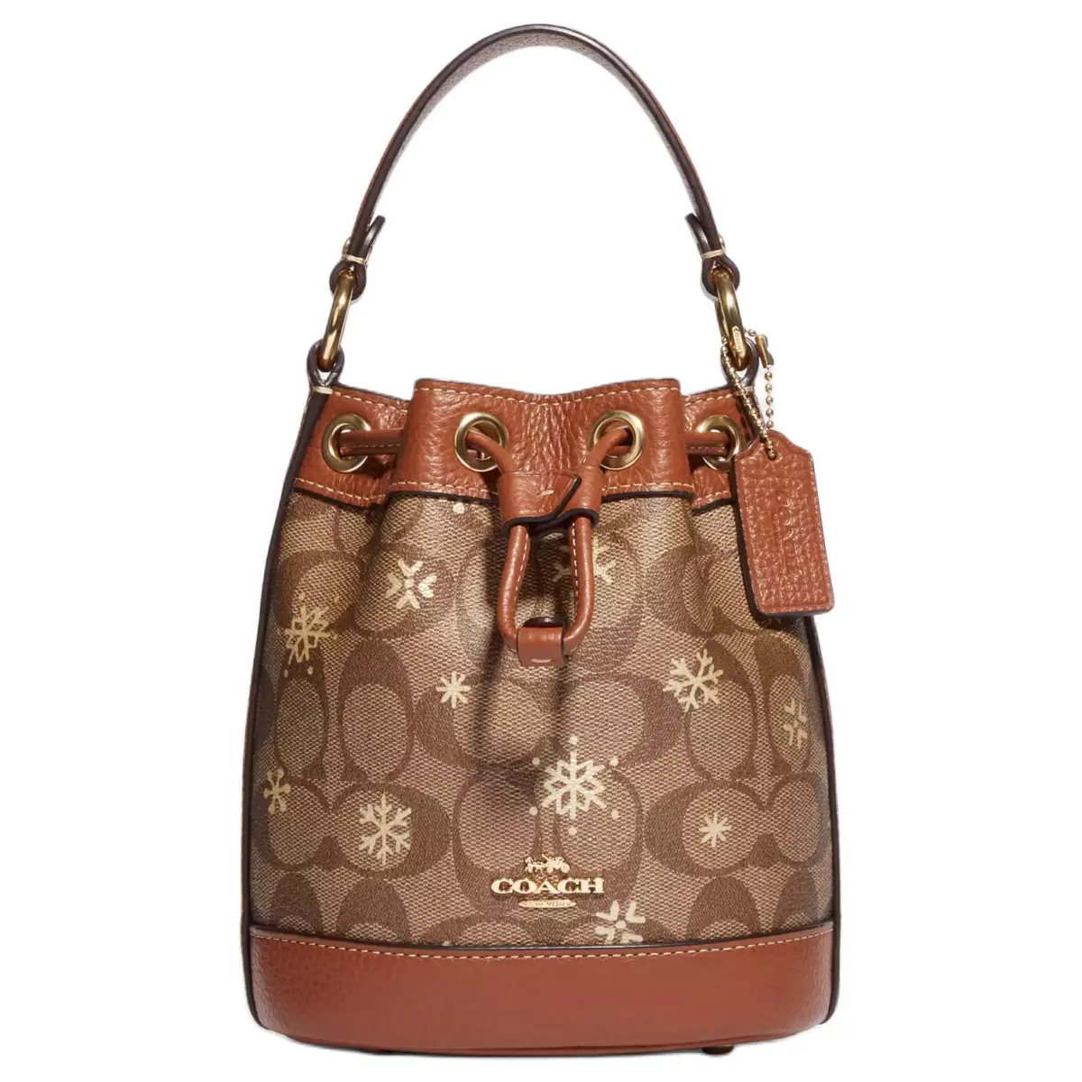 COACH Dempsey Signature Coated Canvas With Litchi Grain Leather Bucket Bag Handbag Mini Women's Brown