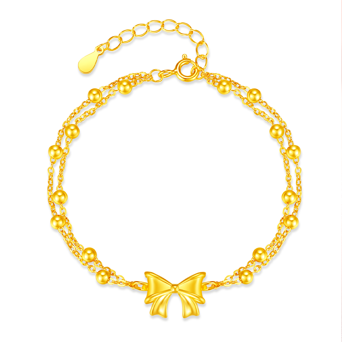 Chinese jewelry SINO GEM fugitive princess double-layer bow bracelet, sweet, delicate, gentle, romantic, adjustable stacking, surprise date confession to your girlfriend, pure gold, priced by the gram, gold bracelet, women's style