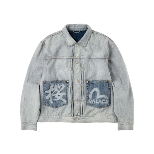 PALACE × EVISU совместная модель SS26 DROP8 весенне-летняя удобная джинсовая куртка с нашивкой в ​​виде чайки для мужчин