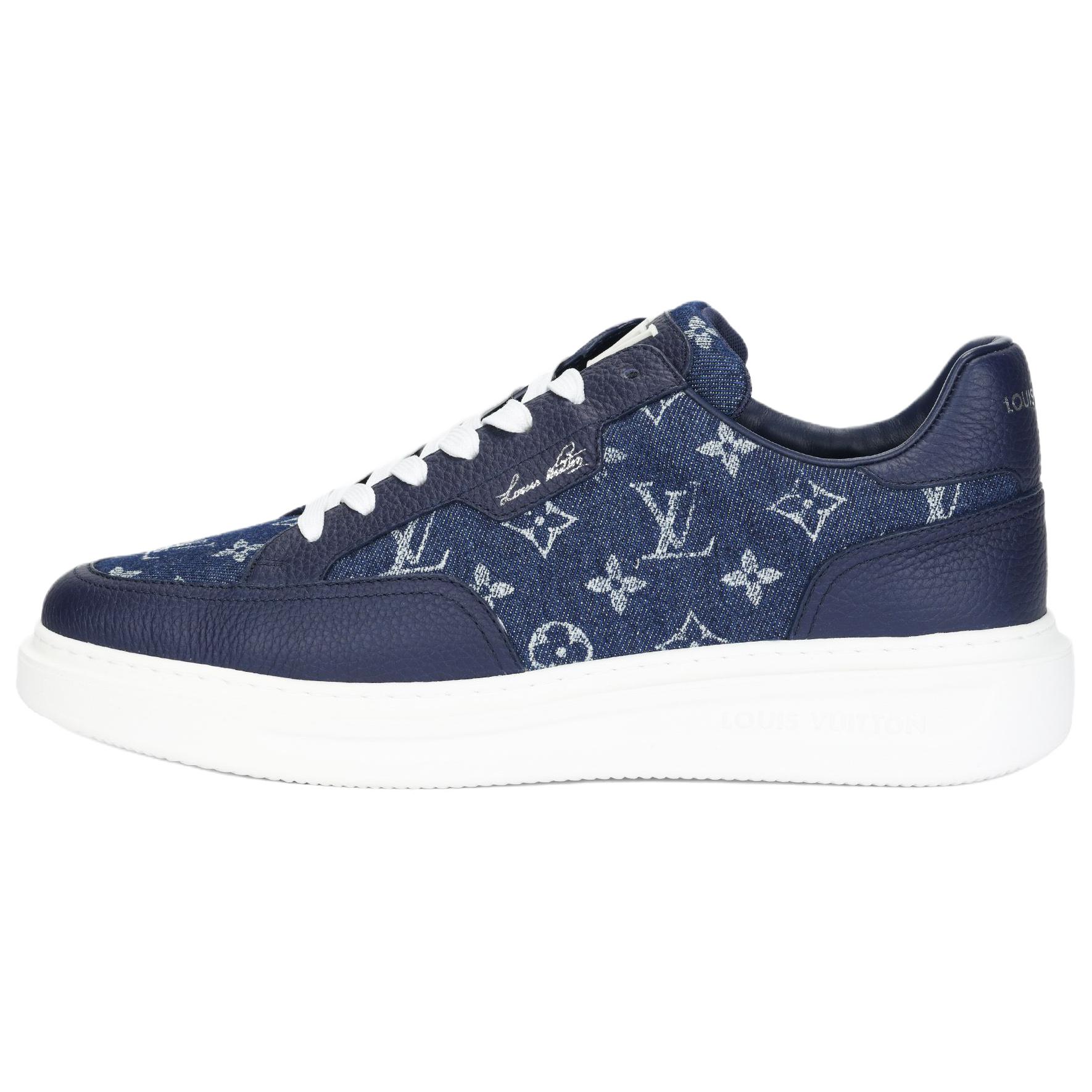 LOUIS VUITTON Beverly Hills Cow Leather Low top Skateboard Shoes Men's Blue