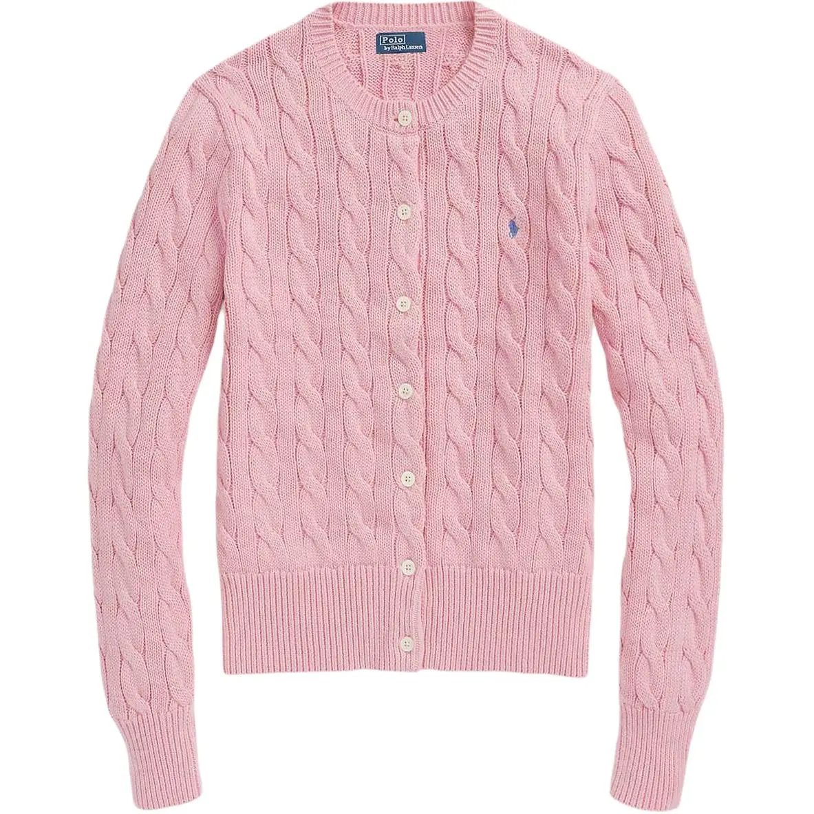 Polo Ralph Lauren Cable Knit Cotton Crewneck Cardigan Knitwear Standard Women's Pink