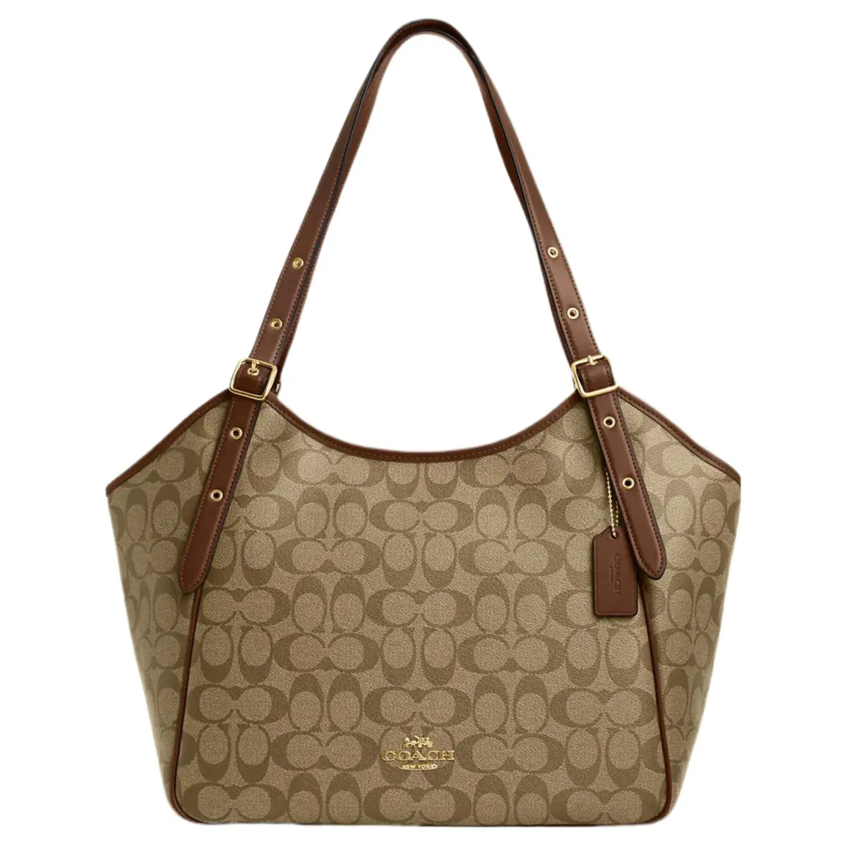 COACH Meadow Canvas With Leather Tote Bag, Shopping Bag, Handbag, Shoulder Bag Large Women's Khaki