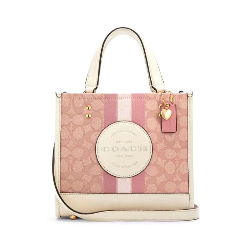 COACH Dempsey Canvas With Leather Tote Bag, Shopping Bag, Crossbody Bag, Handbag Medium Women's Cherry Blossom Pink
