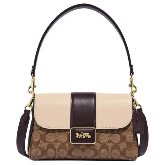 COACH Grace Artificial Leather Shoulder Bag, Portable Crossbody Bag Medium Women's Brown Multicolor