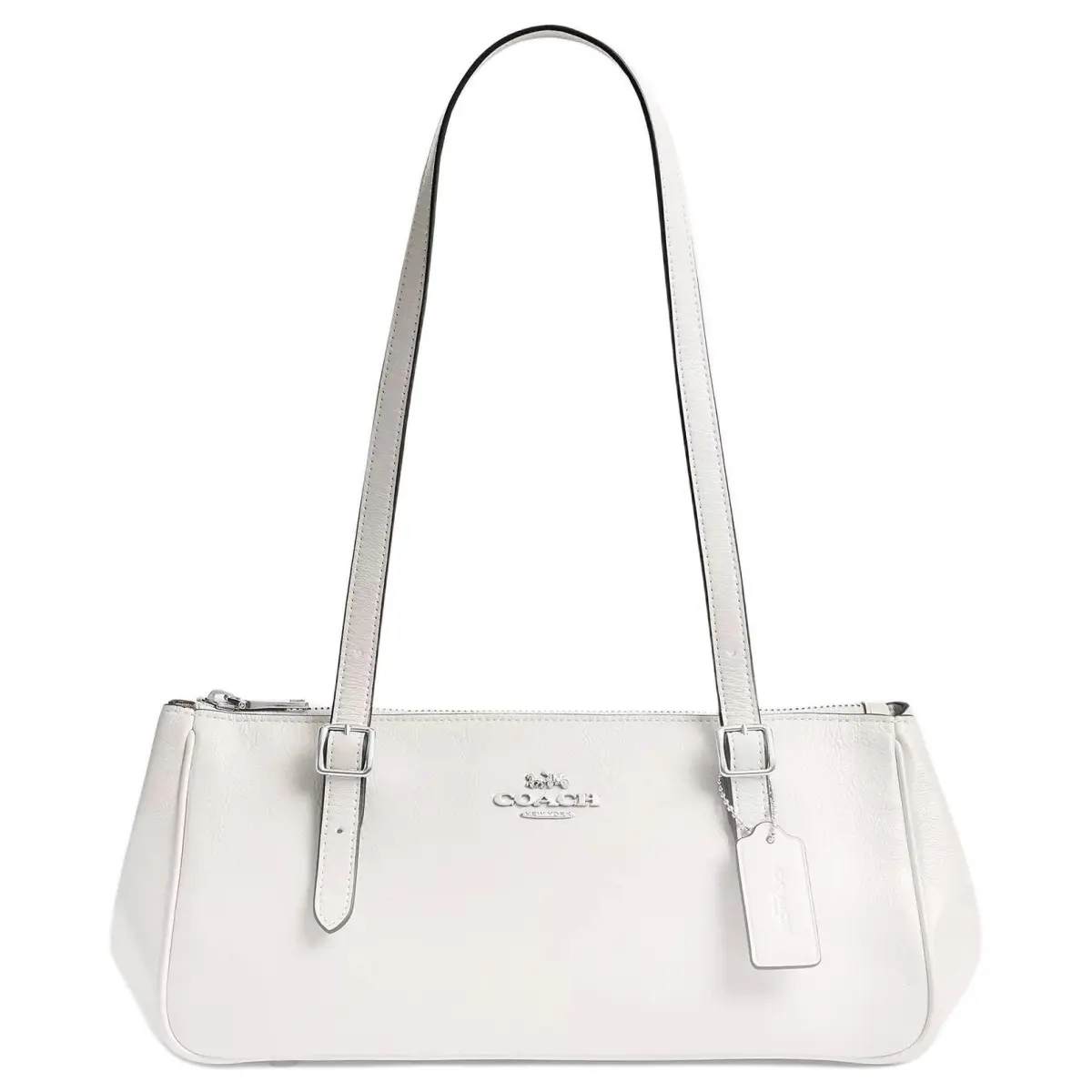 COACH Cow Leather Bowling Bags, Long Handle Bags Shoulder Bags Large Women's White