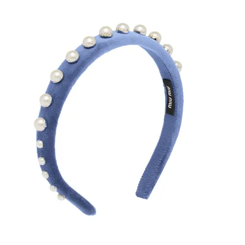 MIU MIU Velvet, Artificial Pearl Headbands Women's Blue