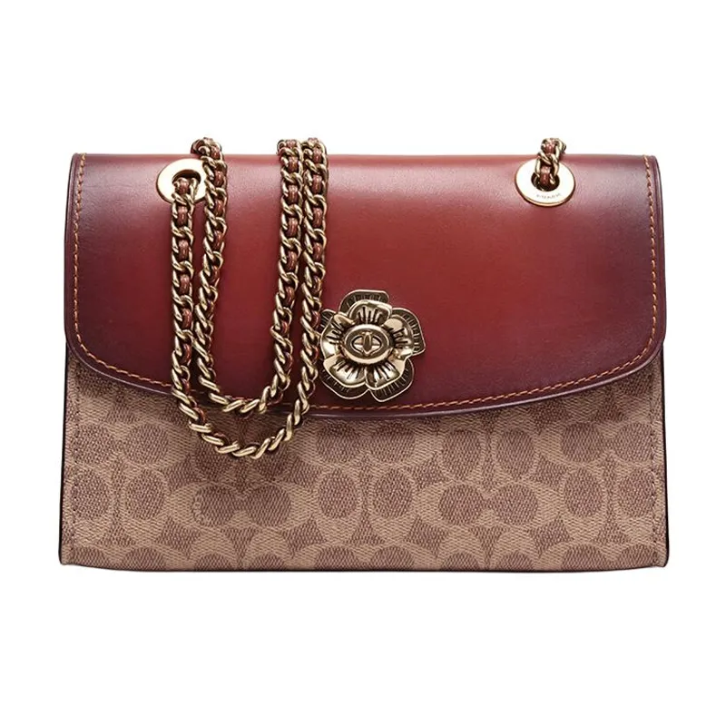 COACH PARKER Coated Canvas Handbag, Shoulder Bag Medium Women's Brown Yellow