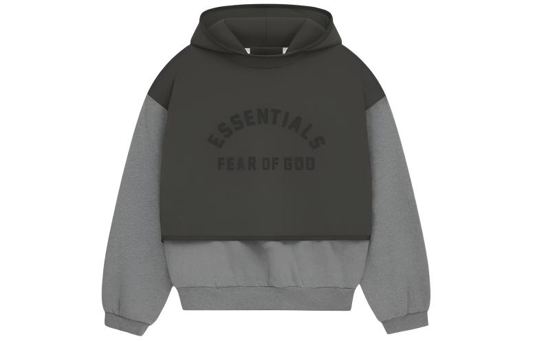 Мужское худи Fear Fear of God Essentials SS24 Nylon Fleece Hooded Swea (темно-пшеничное серое с чернильно-черным)