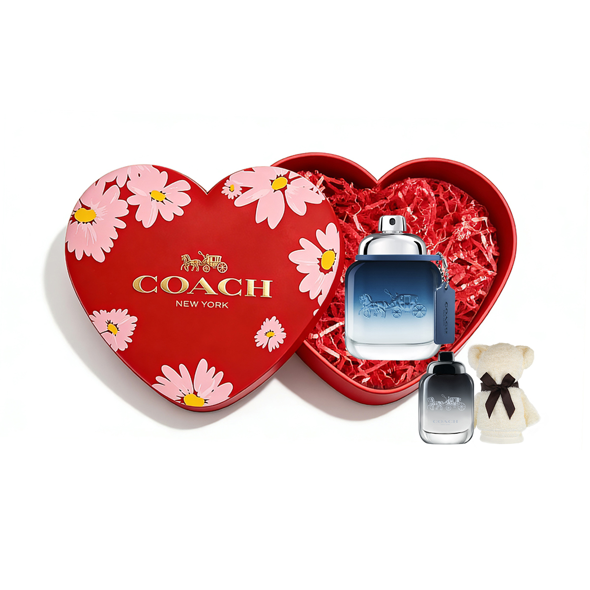 COACH New York Blue Tone Men's Light Perfume Heart Shaped Box Set 40ml/60ml+4.5ml