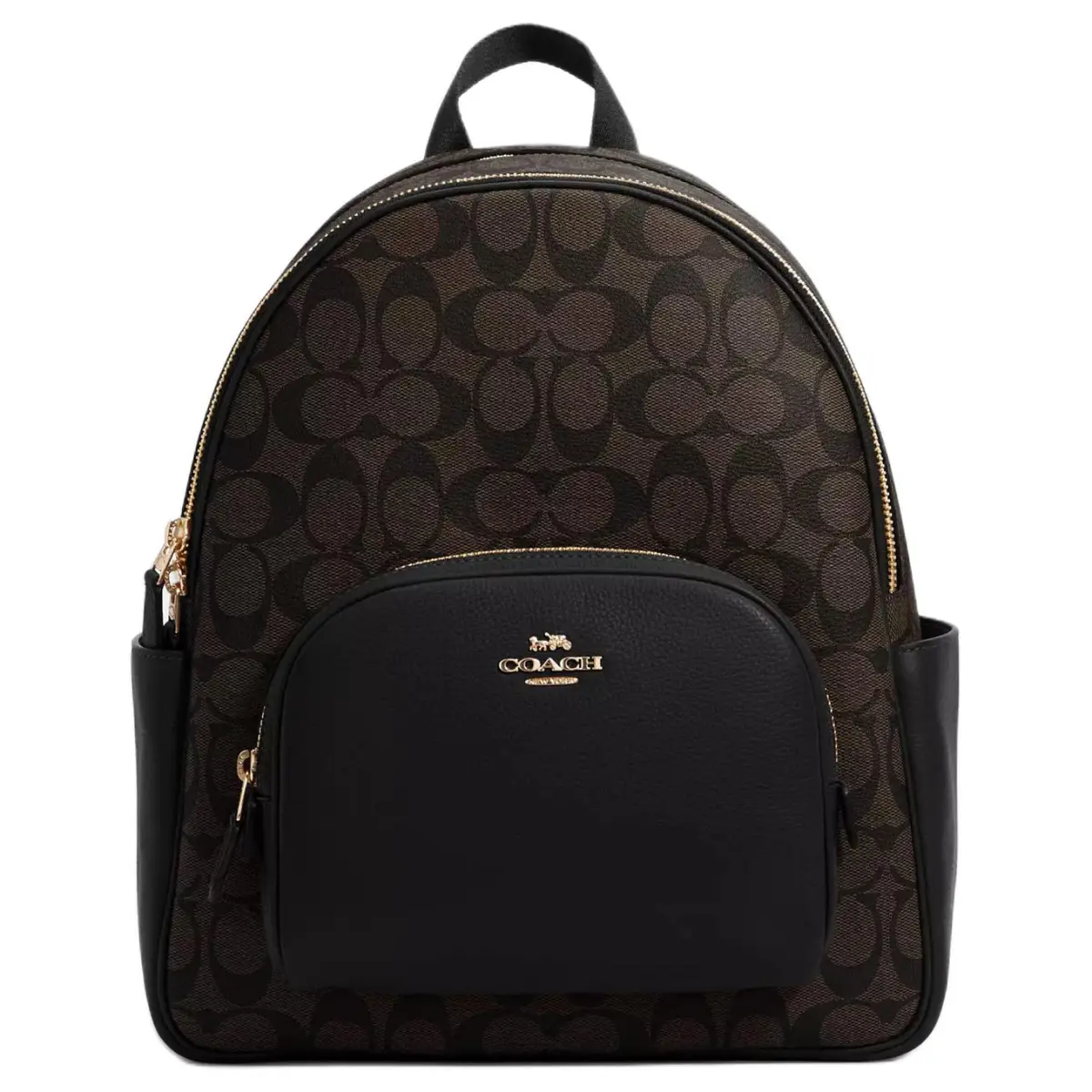 COACH Court Canvas With Leather Backpack Large Women's Black/Brown