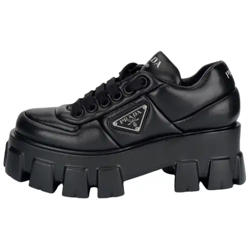 PRADA Monolith Brushed Leather Lace up Shoes 'Black' Women's