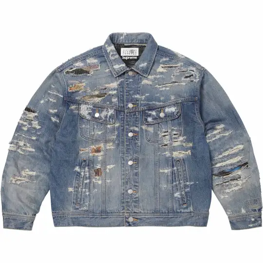 Supreme x MM6 Maison Margiela SS26 WEEK4 Distressed Selvedge Denim Trucker Jacket Denim Jacket Unisex