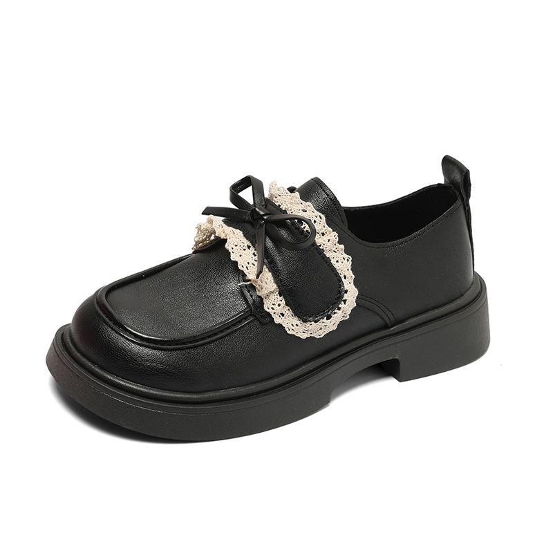 You Aisha, preppy style, ladylike, fashionable and versatile, cute and sweet, microfiber leather, bow, lace, Velcro, waterproof platform, thick-soled petite loafers, women