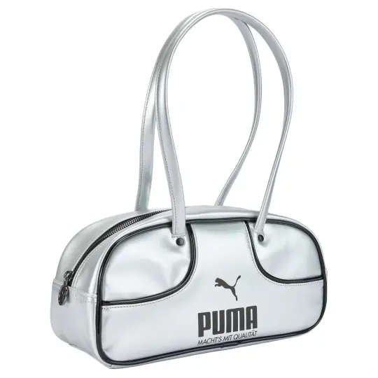 Сумка из искусственной кожи в стиле ретро с логотипом бренда PUMA, серебристая, унисекс для пары