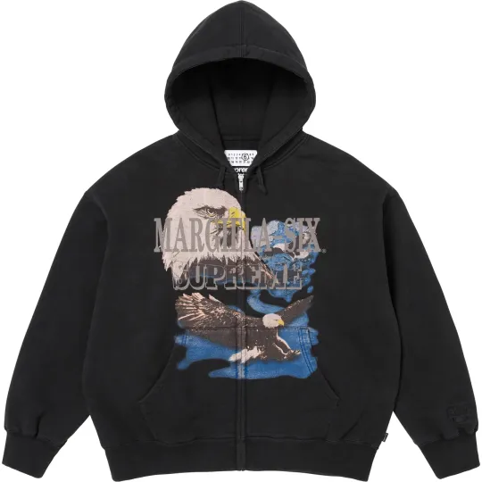 Supreme × MM6 Maison Margiela совместная модель SS26 WEEK4 Eagle Толстовка с капюшоном на молнии с узором Eagle Толстовка с капюшоном и молнией, одинаковый стиль для мужчин и женщин
