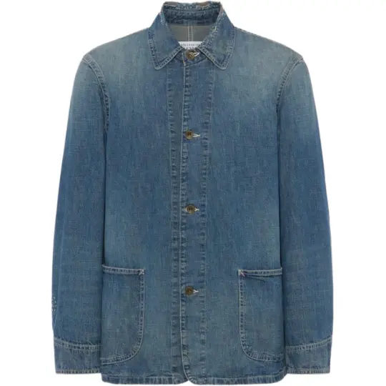 Maison Margiela Однобортная мужская джинсовая куртка с длинными рукавами Maison Margiela с острым воротником и накладными карманами