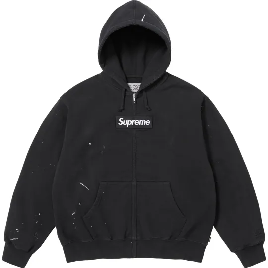 Supreme × MM6 Maison Margiela совместная модель SS26 WEEK4 Толстовка с капюшоном и застежкой-молнией с логотипом Box, толстовка с капюшоном и застежкой-молнией с рисунком брызг, одинаковый стиль для мужчин и женщин