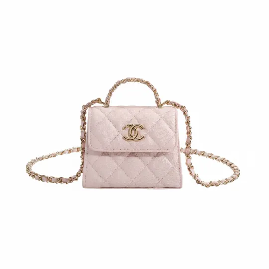 CHANEL Chanel 26C Gold Label Double C Logo Классическая кожаная сумка с бриллиантовой цепочкой из телячьей кожи Женская светло-розовая