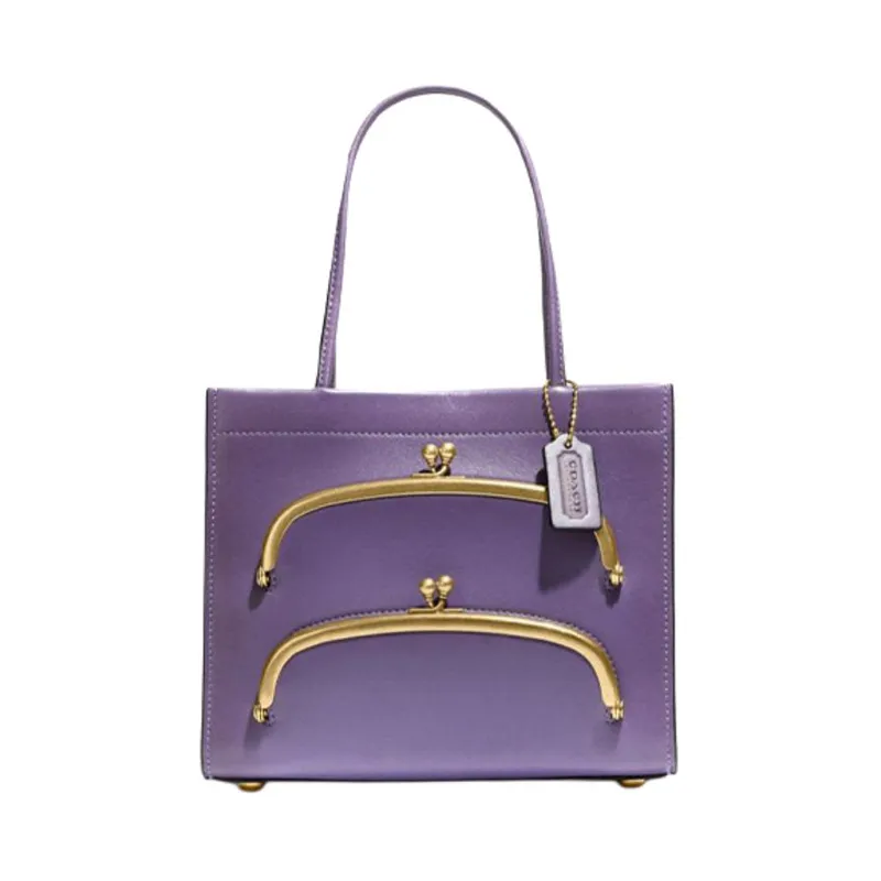 COACH Cashin Leather Tote Bag, Shopping Bag, One Shoulder Handbag Small Women's Purple