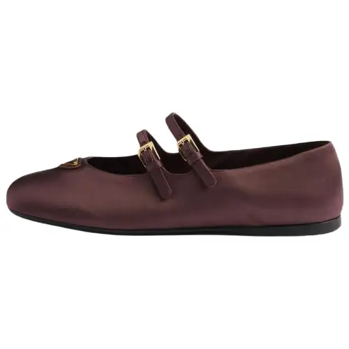 PRADA Flat Mary Jane Shoes Women's Burgundy