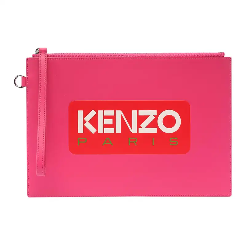 KENZO Cow Leather Clutch Large Unisex Dark Purple Red