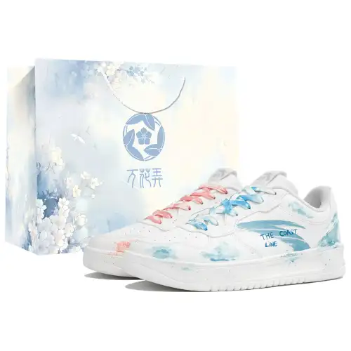 Anta Slip Resistant Abrasion Resistant Low top Skateboard Shoes Unisex Pink Blue Mismatched
