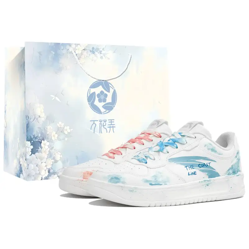 Anta Slip Resistant Abrasion Resistant Low top Skateboard Shoes Unisex Pink Blue Mismatched