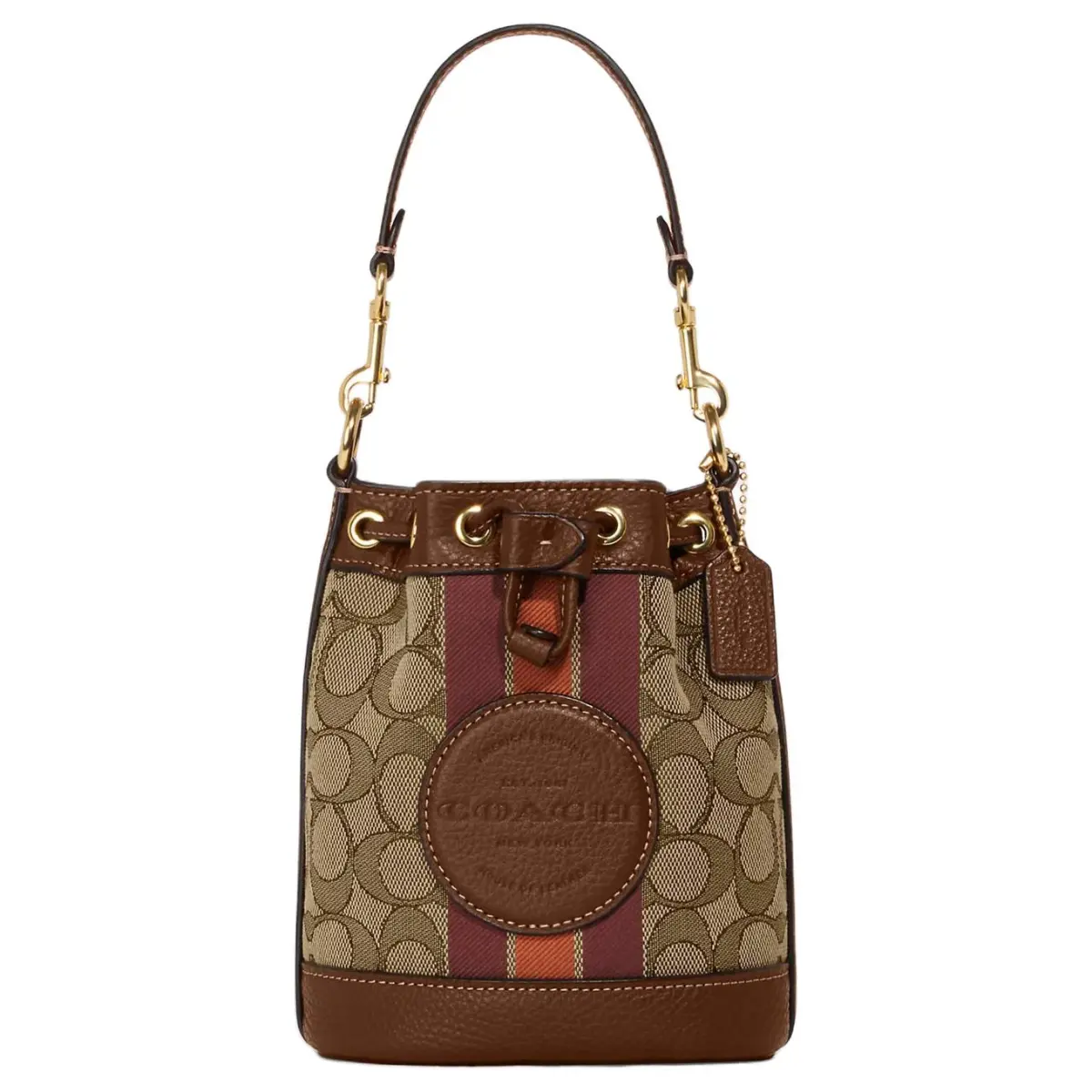 COACH Dempsey Fabric With Cow Leather Bucket Bag Handbag Mini Women's Elephant Gray & Brown