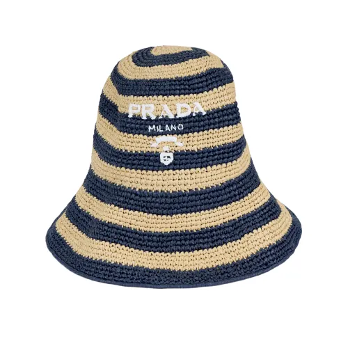 PRADA Raffia Fiber Bucket Hats Women's Blue