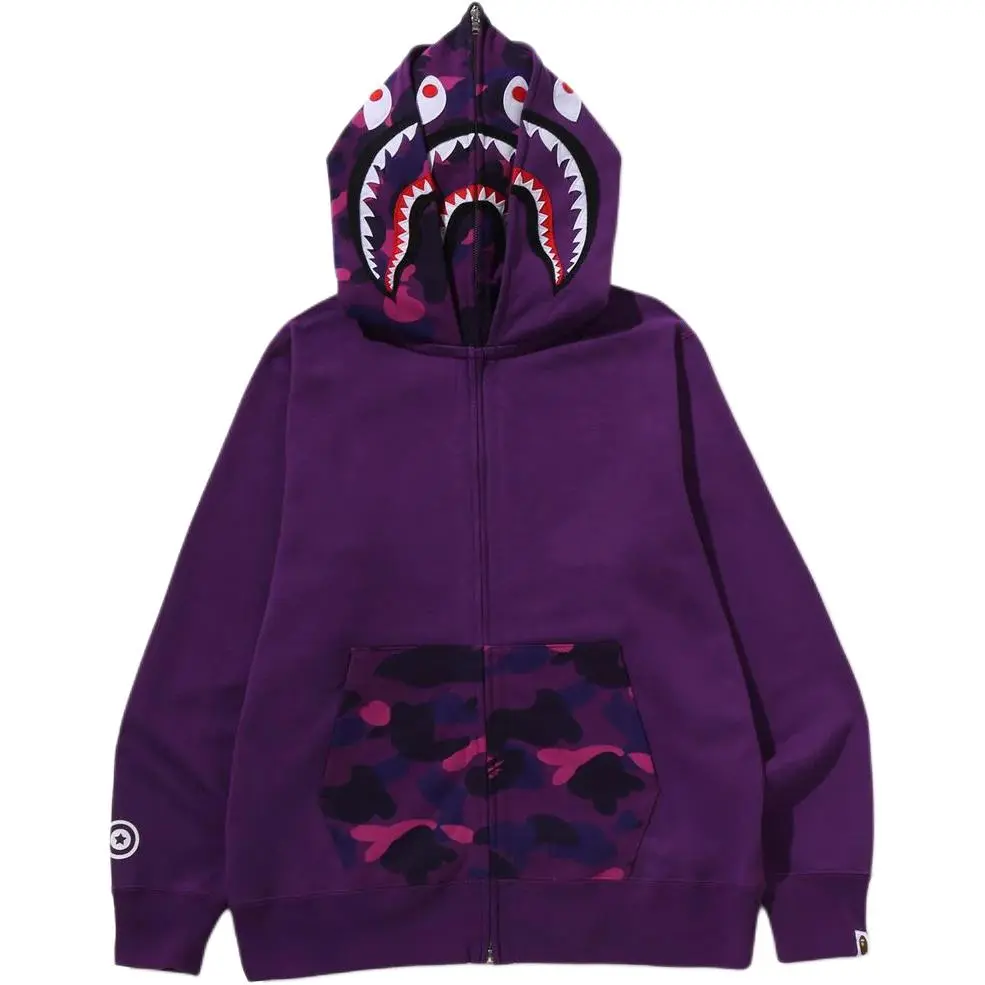 A BATHING APE SS26 COLOR CAMO SHARK FULL ZIP DOUBLE HOODIE Sweatshirt Men's