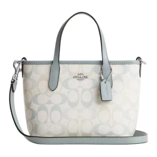COACH City 15 Съемный плечевой ремень Искусственная кожа Сплит коровьей кожи Большая сумка Сумка для покупок Сумка через плечо Мини-женская синяя