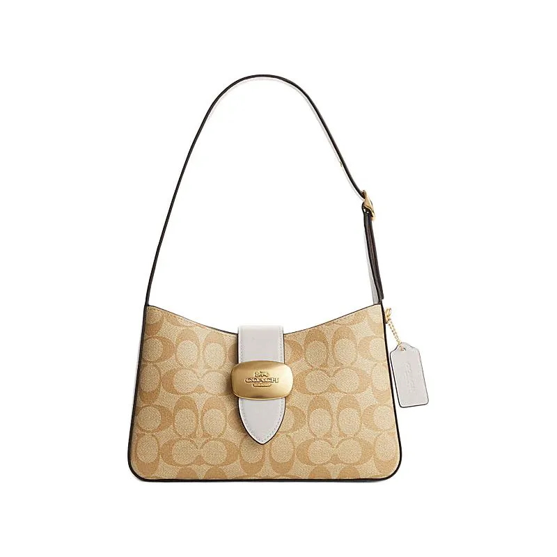 COACH Eliza Artificial Leather With Cow Split Leather Handbag, Shoulder Bag Medium Women's Light Khaki