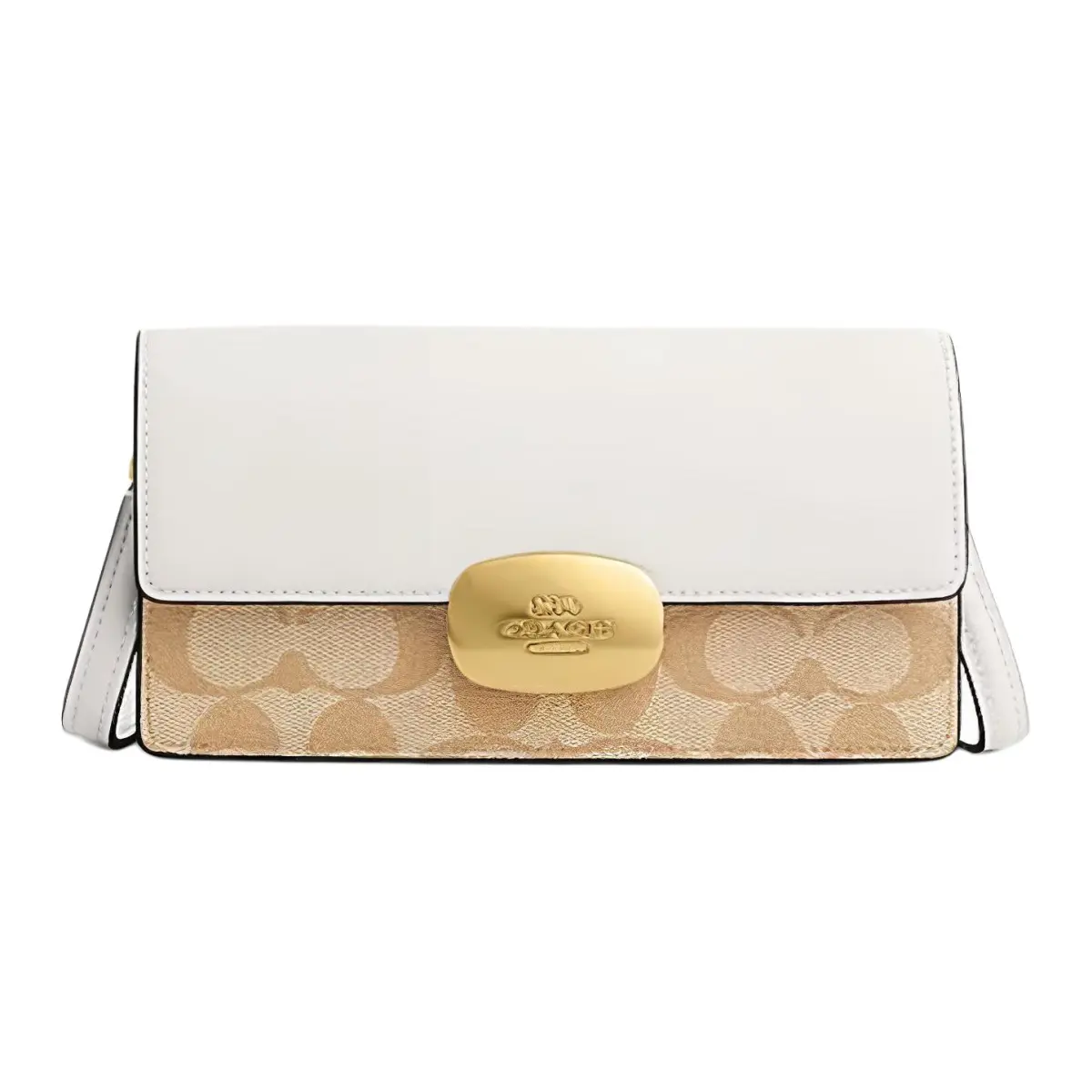 COACH Eliza Cow Split Leather With PVC Shoulder Bag, Crossbody Bag Small Women's Light Khaki & White
