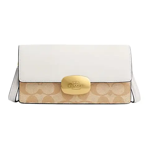 COACH Eliza Cow Split Leather With PVC Shoulder Bag, Crossbody Bag Small Women's Light Khaki & White