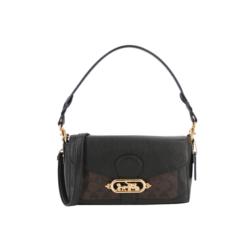 COACH Jade Coated Canvas With Leather Wine God Bag, Shoulder Bag, Handbag, Crossbody Bag Women's Black & Dark Brown