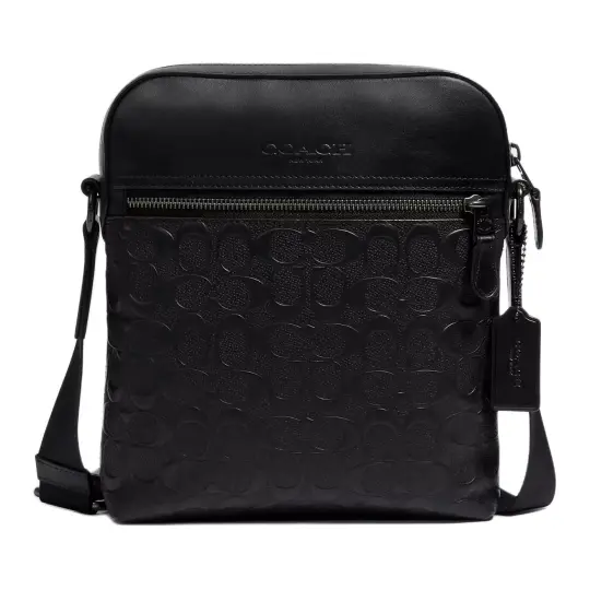 COACH Houston Cow Leather Shoulder Bag, Crossbody Bag Small Men's Black