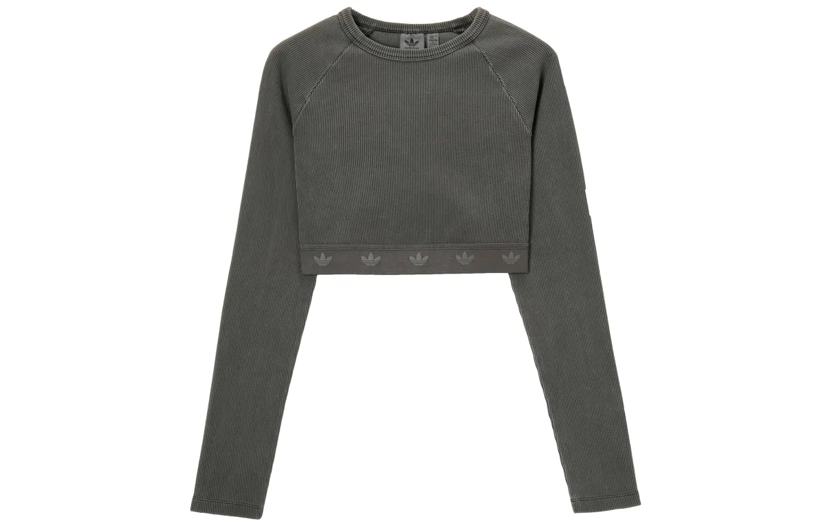 Adidas Women's Ribbed Long Sleeve Crop Top Black