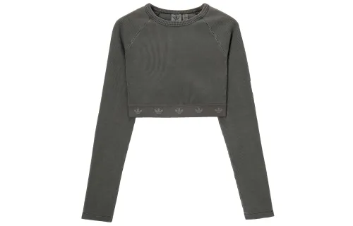 Adidas Women's Ribbed Long Sleeve Crop Top Black