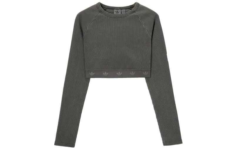 Adidas Women's Ribbed Long Sleeve Crop Top Black
