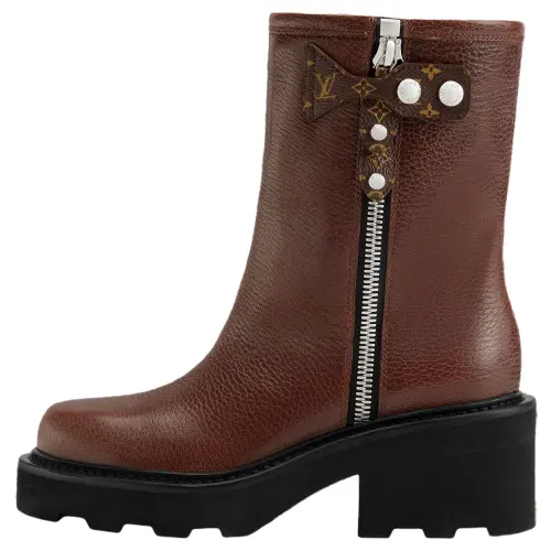 LOUIS VUITTON Beaubourg Ankle Boots 4cm Women's Brown